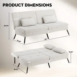 COMHOMA Schlafsofa mit Schlaffunktion, Futonbezug ausklappbar, ecksofa, Couch Gästebett, 3-Sitzer mit verstellbare Rückenlehne aus Kords... - Weiß