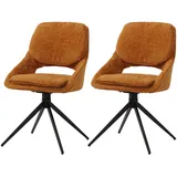 Mendler 2er-Set Esszimmerstuhl HWC-N73, Küchenstuhl, drehbar Auto-Return, Stoff/Textil Chenille (490g/m2) Öko-Tex ~ ocker-gelb