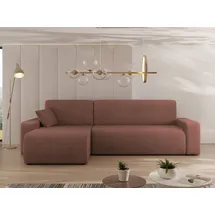 Mirjan24 Ecksofa Piano L Cord, Wohnzimmer Eckcouch mit Bettkasten und Schlaffunktion, Schwarze Füße, Wellenfeder, L-Form (Farbe: Poso 29) - Rosa