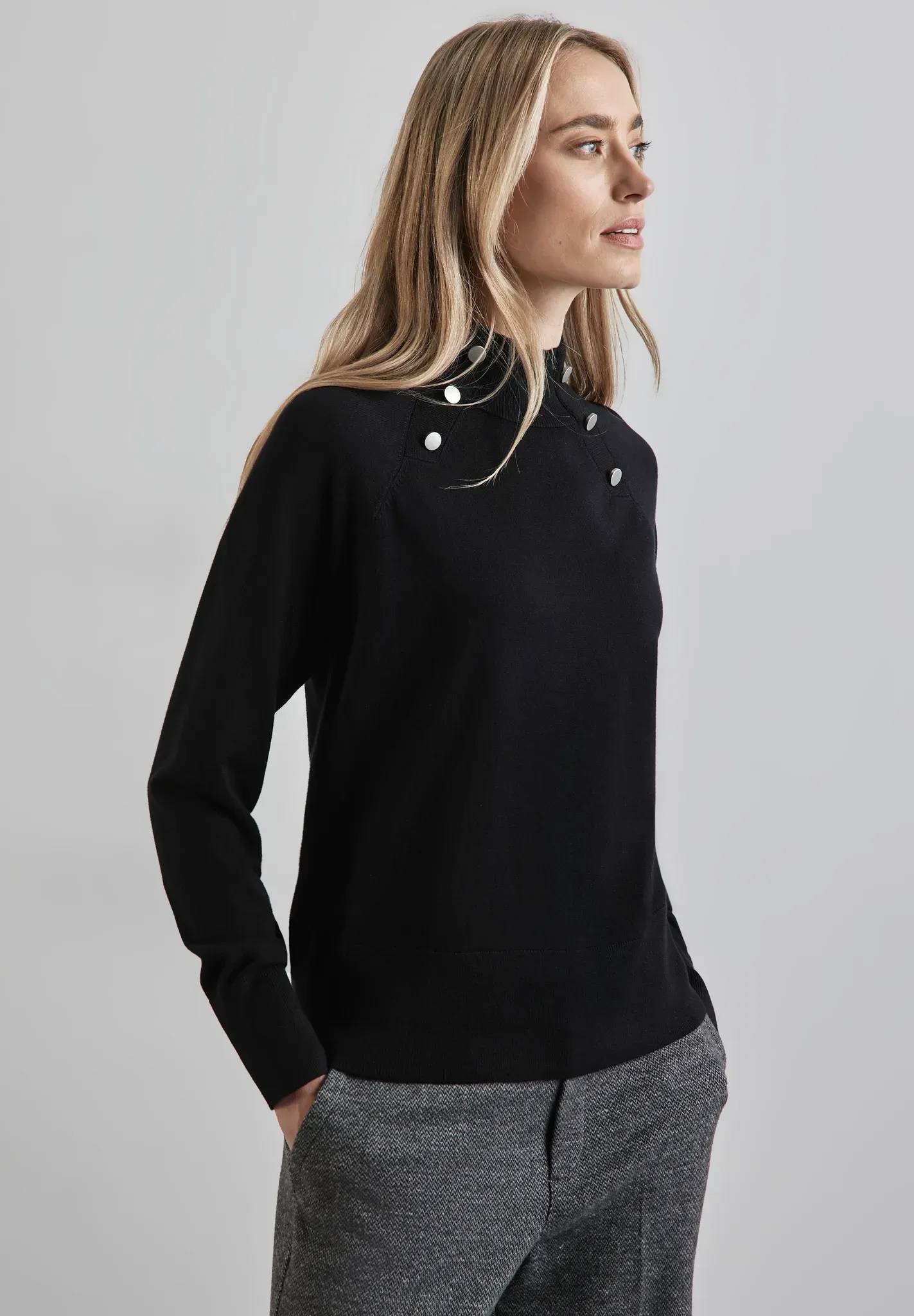 Rollkragenpullover STREET ONE Gr. 36, schwarz Damen Pullover