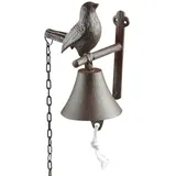 Esschert Design Türglocke Vogel mit Zugkette Antikbraun - Gusseisen