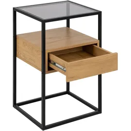 VCM ebuy24 Nachttisch Randolf 1 Ablage, 1 Schublade, Glas Rauchfarbenen, Wild eiche Dekor. 40 x 35 cm, Reach, Schlafzimmer, Nachttische