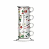 Bialetti Cappuccinotassen-Set 5-tlg. mit Metallgestell, bunt