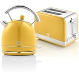 SWAN STP7050YELNEU Retro Set Frühstück, Wasserkocher 1,8L Kabellos, 2 Breitschlitz-Toaster, Vintage, Gelb, 850W