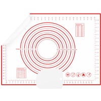Esvyit Silikon Backmatte Backunterlage Rutschfest, Teigmatte 70 x 50cm Silikonmatte Backen Groß Teigunterlage mit Teigkarte Multifunktional Ausrollmatte für Teig mit Messung für Macarons, Pizza, Rot