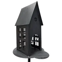 Spetebo Metall Gartenstecker Haus in anthrazit - H 75 cm - Gartendeko Beetstecker Windlicht - Frühling Sommer Blumenbeet Deko Laterne Metallstecker mit Erdspieß