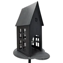 Spetebo Metall Gartenstecker Haus in anthrazit - H 75 cm - Gartendeko Beetstecker Windlicht - Frühling Sommer Blumenbeet Deko Laterne Metallstecker mit Erdspieß