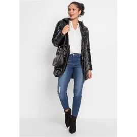 bonprix Steppjacke in Metallic-Optik, schwarz Gr.38, Kurzer Steppmantel mit Kapuze,