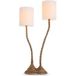 Casa Padrino Luxus Doppel Tischleuchte Vintage Messing / Weiß 27,5 x 15 x H. 78 cm - Schreibtischleuchte im Palmen Design - Luxus Tischleuchten - Luxus Schreibtischleuchten - Luxus Qualität