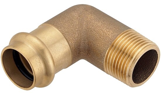 Press-Winkel 90° aus Rotguss - 28 mm - 1 Zoll AG für Kupferrohre - DVGW-zertifiziert - für Presskontur V & M