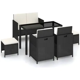 vidaXL Garten-Essgruppe mit Auflagen Polyrattan 6-tlg. schwarz