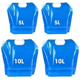 mizikuu 4 Stück Faltbarer Wasserkanister, 5L/10L Trinkwasserkanister mit Dichtem Deckel Flexibler Wasserkanister Wiederverwendbare BPA-frei Wasserbeutel für Outdoor Camping Wanderungen Picknicks