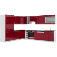 Vicco Eckküche Fame-Line Bordeaux Hochglanz/Weiß 347 cm ohne Arbeitsplatte