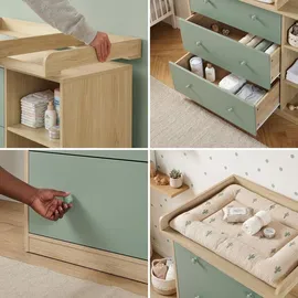 [en.casa] Wickelkommode Beldinupp mit abnehmbarer Wickelaufsatz 93 x 110 x 55 cm Eicheoptik / Grün
