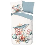 Good Morning "Ocean", blau (türkis), B/L: 155cm x 220cm, 1 Stk., 1 Stk., Renforcé, B/L: 80cm x 80cm, 2 Stk., Renforcé, Obermaterial: 100% Baumwolle, Bettwäsche, Wendebettwäsche, 100% Baumwolle, Reißverschluss, Wendeoptik, Maritim, Meer, Türkis Weiß