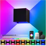 LETGOSPT Smart RGB Wandleuchte Innen/Außen,WLAN LED Wandlampe mit App-/Sprachsteuerung, Timer, Kompatibel mit Alexa/Google Assistant,Einstellbarer Abstrahlwinkel-Wandleuchte für Wohnzimmer