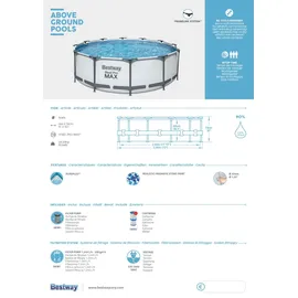 BESTWAY Steel Pro Max Frame Pool Set 366 x 76 cm lichtgrau inkl. Filterpumpe