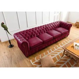 Massivmoebel24 Chesterfield Couch Echtleder 4-Sitzer Rot