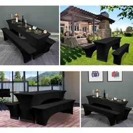 luxuskollektion 2er-Set Wasserdicht Biertischhussen, 220 x 50 cm, Schwarz