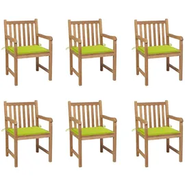vidaXL Gartenstuhl 6 St.  mit Hellgrünen Kissen  Massivholz Teak  grün