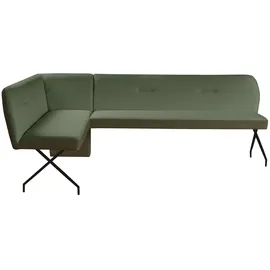 OTTO home Eckbank OTTO HOME "Bruna Esszimmerbank, Bank, Küchenbank, Polsterbank", grün, B:241cm H:87cm T:177cm, Holzwerkstoff, Massivholz, Metall, Polyester, Sitzbänke, Eckbank, Mattschwarzes Metallgestell, 2-Stoff-Design, Wellenfederung im Sitz