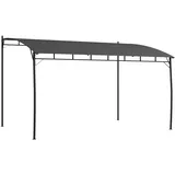 Outsunny Gazebo Pergola mit 12 Entwässerungslöchern, Metall-Pergola mit Polyester-Vordach, 8 Spreizschrauben und 8 Heringe, 400x296x200/262 cm, Dunkelgrau