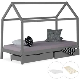 Homestyle4u Hausbett 90 x 200 cm Kiefer grau
