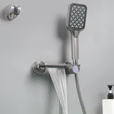SHANFO Badewannenarmatur mit Handbrause, Wannenarmatur Wasserfall, Armatur Badewanne Set, Messing, Grau, 12Y7OK