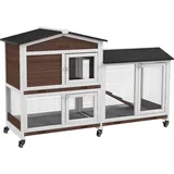 PawHut Hasenstall 2 Etagen Kaninchenstall aus Holz 157,4 x 53 x 99,5 cm Kaninchenkäfig mit wetterfest Bitumendach, Freilaufgehege, Rampe, Tür, Stahlgitter, Hasenkäfig für Kaninchen, Outdoor Braun   Aosom