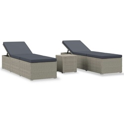 vidaXL 3-tlg. Garten-Sonnenliegen mit Teetisch Poly Rattan Grau