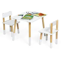 COSTWAY 3-teiliges Kindersitzgruppe Holz, Kinder Aktivitätstisch Kindertisch mit 2 Stühle, Holztisch Kinder Sitzgarnitur, Möbel für Kinder zum Spielen Lernen Essen, weiß