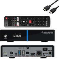 GigaBlue UHD Trio 4K PRO - 1xDVB-S2X MS + 1xDVB-C/T2 Combo-Receiver für Sat, Kabel/T2 Signal, E2 Linux TV Smart TV Box, Media Wiedergabe, PVR Funktion, 1200Mbps WiFi, HTS e-com HDMI-Kabel