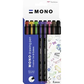 Tombow MONO drawing pen Fineliner 8er-Set, Zeichenstift, wasserresistente Pigmenttinte, 0,3 mm Spitze, für Skizzen und technische Zeichnungen [WS-EFL-8C]
