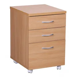 KADIMA DESIGN Moderner Büro Rollcontainer in Buche, 60 cm, mit 3 Schubladen, elegante Aluminiumgriffe, praktische Rollen für leichte Beweglichkeit