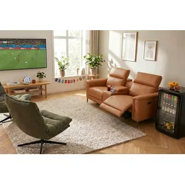 OTTO home 2-Sitzer OTTO HOME "LUND, Kinosofa, Relaxfunktion, TV-Sessel, manuell/elektrisch (USB-A)", braun (cognac), B:195cm H:97cm T:99cm, Kunstleder 100% Polyurethan, Sofas, Kopfteilverstellung, Getränkachhalter, u. Staufach