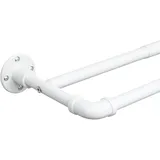 Starbover Industrielle Gardinenstange, 2 läufig Gardinenstange Weiß, 74-346cm, Vorhangstange Ausziehbar Metall, Gardienenstangenset Wandmontage mit Halterungen und Endstücken für Wohnzimmer