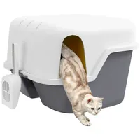 PawHut Katzentoilette mit Deckel, Katzenklo mit Sieb, Schaufel, Katze