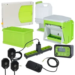SmartCoop-Steuerung + Hühnertür + Futterautomat mit Dosierer + Tränke mit Heizung + 3x LED-Licht