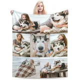 Personalisierte Foto Decke, Personalisiert Fotodecke mit Eigenem Bild Text Name, mit 1-10 Foto Collagen Flanell Decke, für Mama, Papa, Freundin, Freund, Kind, Personalisierte Geschenke (7 Fotos)