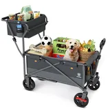 EVER ADVANCED Bollerwagen faltbar schieben&ziehen mit Bremse Einkaufskorb Getränkhalter Seitentasche Handwagen klappbar Strandwagen bis 120kg Faltwagen Transportwagen für Camping