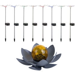 9x LED Solar Lampen Lotoblume Außen Steck Leuchten Libelle Schmetterling Farbwechsel Strahler