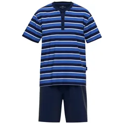 GÖTZBURG Herren Schlafanzug Set - kurz, Ringel, Knopfleiste, Klima-Aktiv Blau S