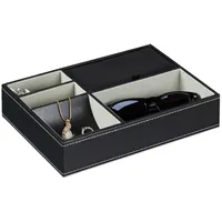 Relaxdays Schmucktablett in Lederoptik Schwarz/Grau
