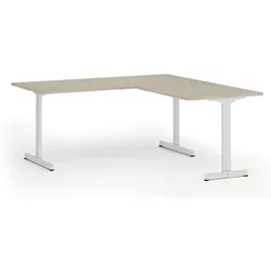 Bürotisch PRIMO BETA L, 1800 x 1800 mm, weißes Untergestell, Eiche natur