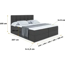 altdecor Boxspringbett mit Matratze und Topper, Polsterbett mit Bettkasten, Bett mit Stauraum H4-Matratze, Doppelbett, Springboxbett - MARCE - Dunkelgrau
