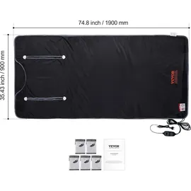 Vevor 520W Infrarot Saunadecke 1900x900mm Sauna Blanket 1-6 Stufen (35°C-85°C) Infrarotdecke 40-Minuten-Fettverbrennung Heizdecke 5-Schicht-Siche...