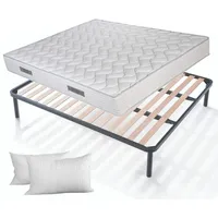 EVERGREENWEB Set mit Lattenrost und Matratze 180x200 cm, Höhe 20 cm + 2 Kissen aus Memory Foam Flocken KOSTENLOS, Orthopädische Matratze mit Massage-Effekt und Lattenrost aus Naturholz
