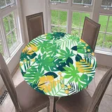 Morbuy Rund Tischdecke Elastisch, Blätter Drucken Rund Tischdecken Wasserdicht Lotuseffekt Abwaschbar Abwischbar Tischtuch für Garten Outdoor Küchentisch (Durchmesser 90cm,gelbe Blume)