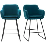 miliboo Barhocker aus petrol Stoff mit Samteffekt H65 cm (2er-Satz) AMIKA