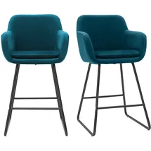 miliboo Barhocker aus petrol Stoff mit Samteffekt H65 cm (2er-Satz) AMIKA